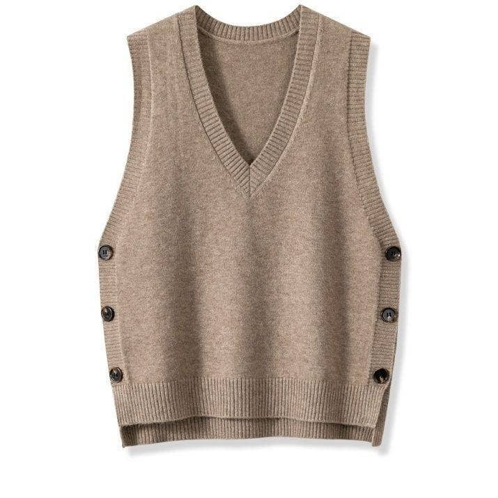 Lily Clothing - Vente Pull sans manches – femme - GILET DÉCONTRACTÉ À COL EN V VINTAGE DE COULEUR UNIE4