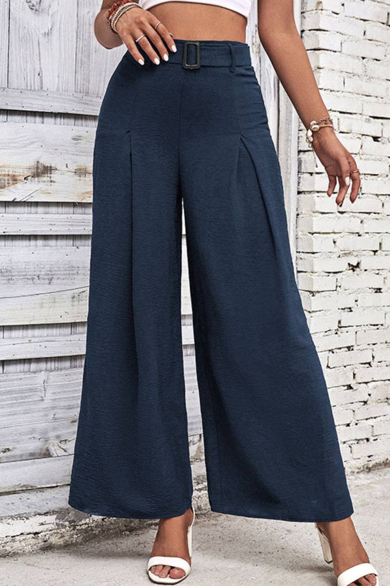 Lovesoft - Vente Pantalon – femme - Pantalon fluide uni à taille haute et jambes larges pour femmes9