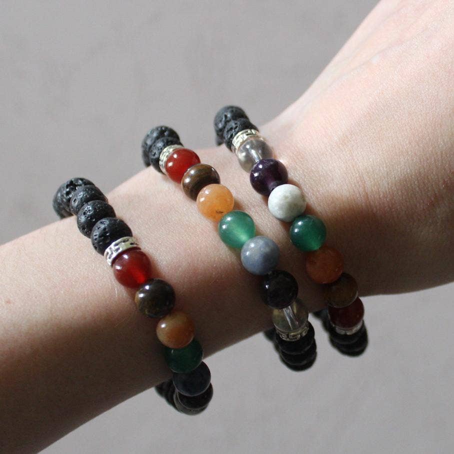 Pebble House - Wholesale Beaded Bracelet - Seven Chakra Bracelet with Lava Beads 8mm (Crystals & Stones1