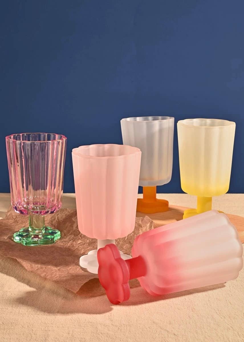 INSPECIAL HOME - Wholesale Wine Glass - MouthBlown Whimsical Petal Colored Wine Glasses - Case of 109