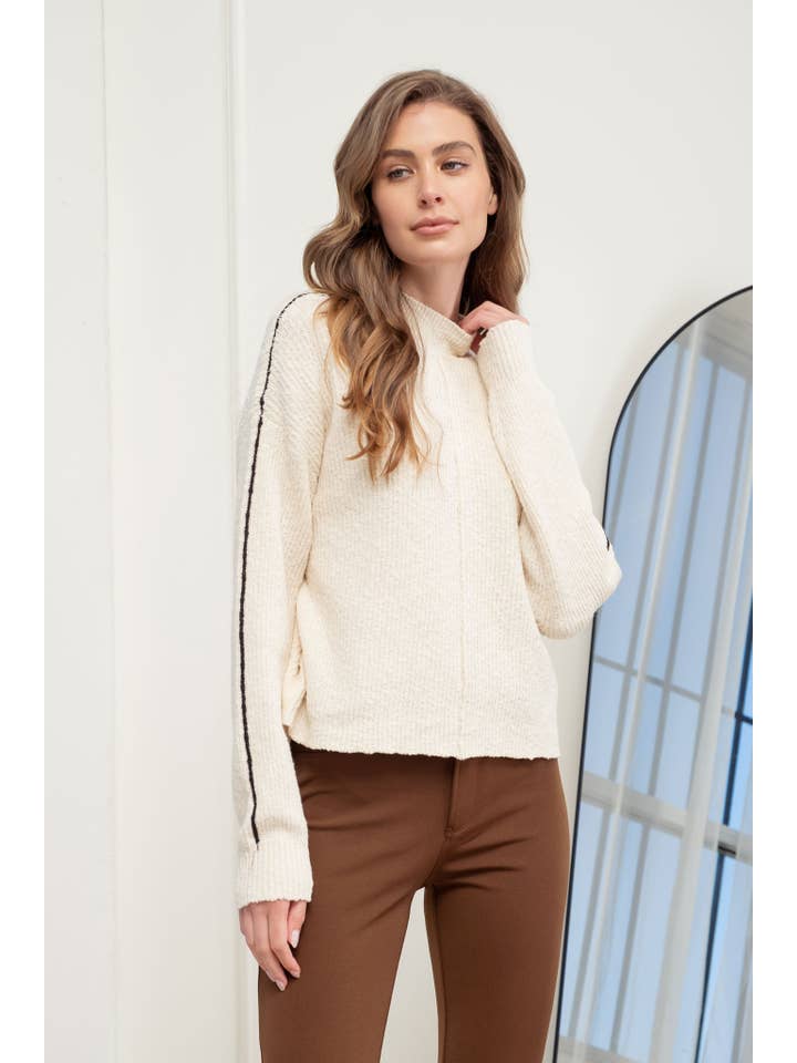 The Workshop Studio - Wholesale Knit Sweater - Women's - MOCK NECK CONTRAST SEAM SWEATER KNIT PULLOVER