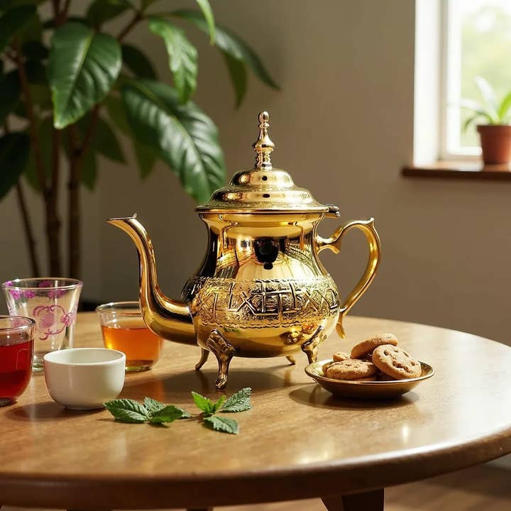 High crafty - Wholesale Tea Set - ✨ Hand-Engraved Brass Tea Set – Traditional Moroccan 9-Piece4