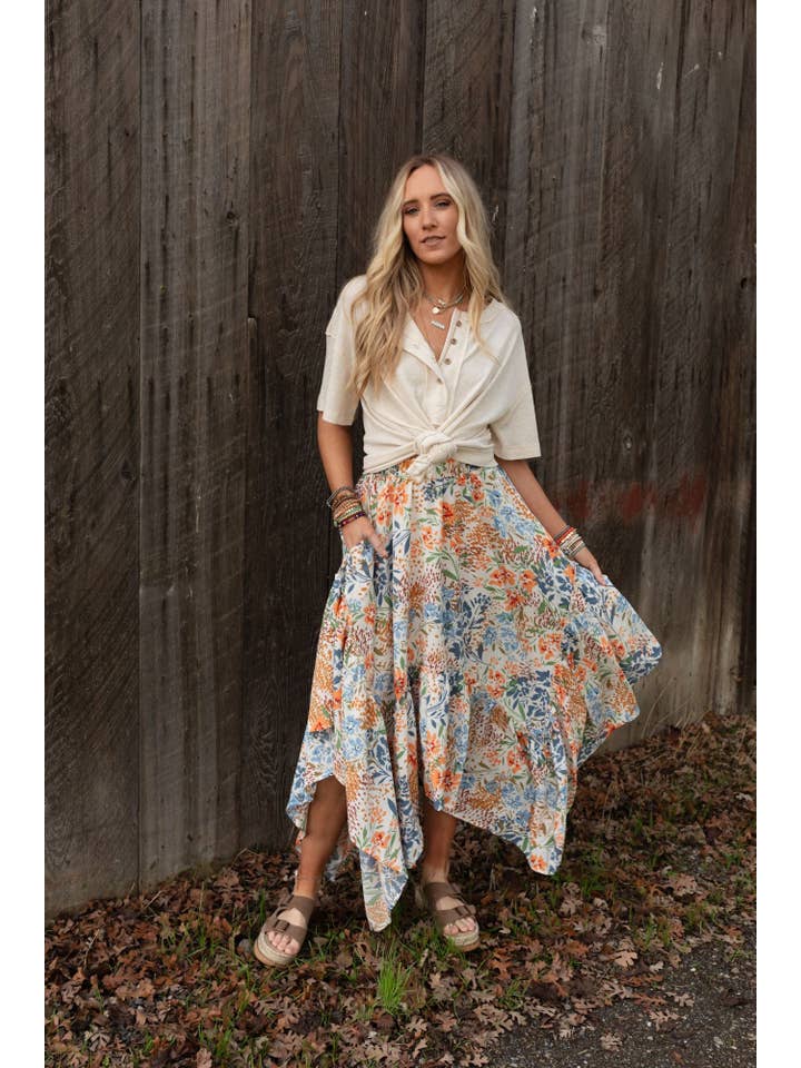 Three Bird Nest - Wholesale Skirt - Women's - Swing Of Things Pocketed Midi Skirt - Floral7