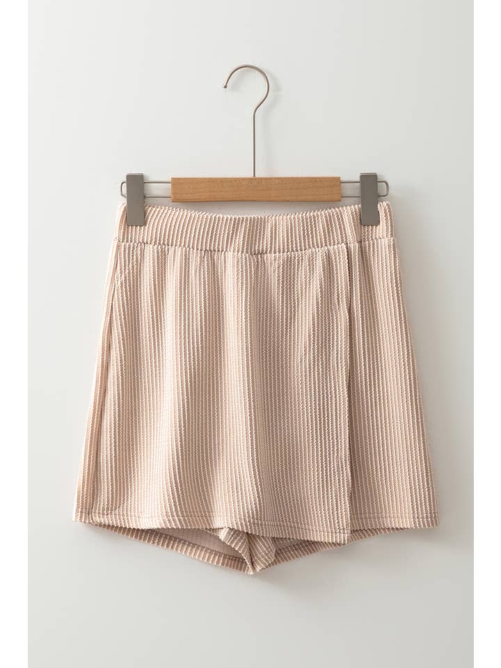 Beige Corded Elastic High Waist Wrap Skort for wholesale on Faire