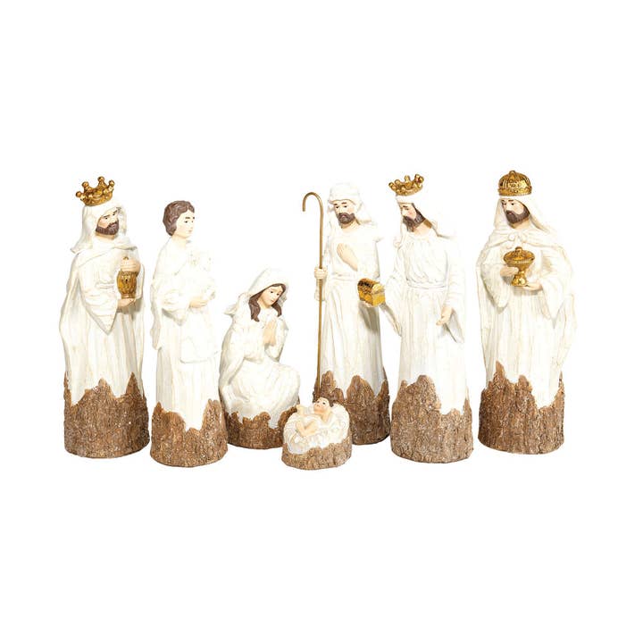Dicksons - Wholesale Nativity Scene Decor - Nativity Set Cream White Wood Look 7Pc 8in