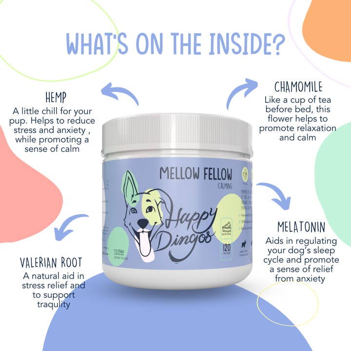 Happy Dingos - Wholesale Pet Supplement - Dog - Mellow Fellow - Calming Supplement for Dogs - 120 Chew1