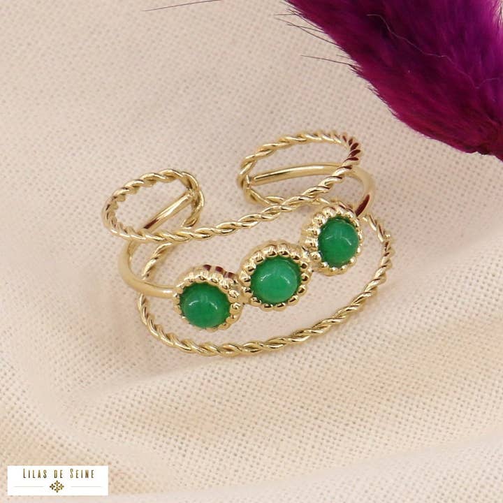 Lilas de Seine - Wholesale Multi-Stone Ring - Ethnic multi-row stone ring in steel 04231671