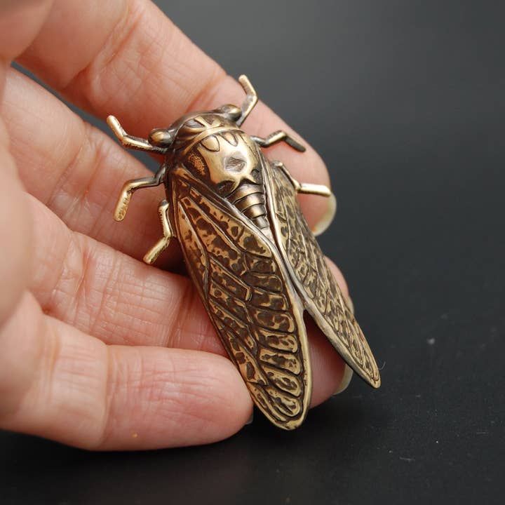Metal Cloth & Wood - Wholesale Brooch - Brass Cicada Insect Pin or Brooch