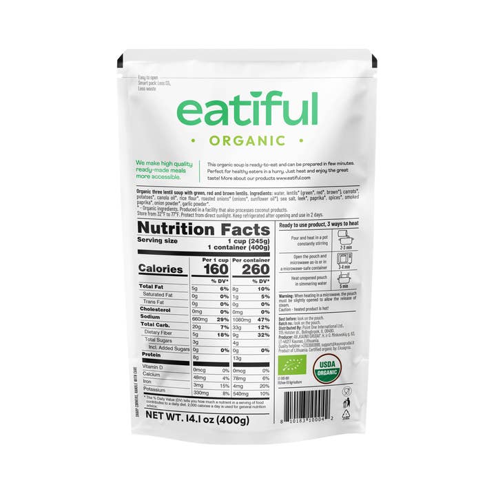 Point One International - Wholesale Soup - Eatiful Organic Three Lentil Soup1