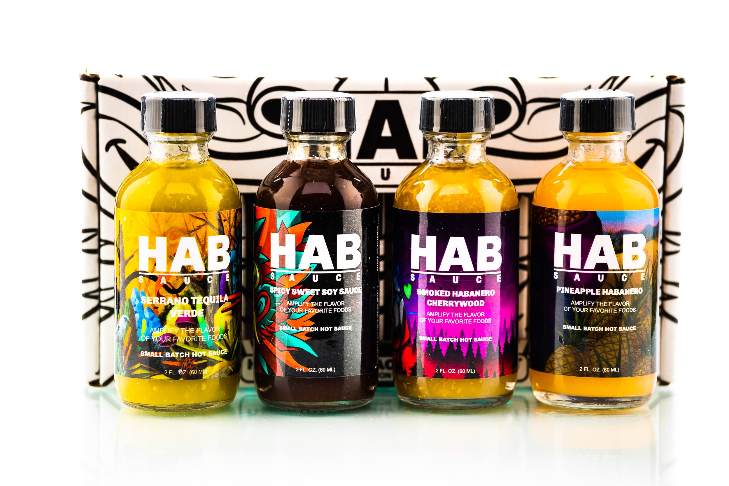 HAB Sauce – Molho picante por atacado – Conjunto de Oferta de Molhos Picantes 4-Pack 2 oz. (60ml) da HAB Sauce6