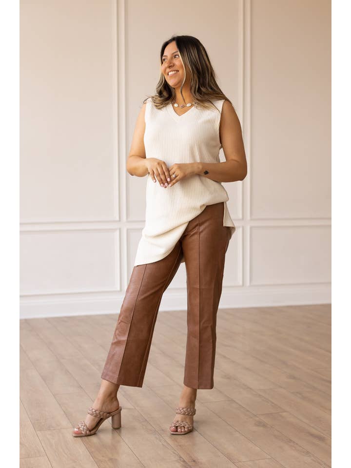 Always Edgy Brown Snake Print Leather Pants for wholesale on Faire