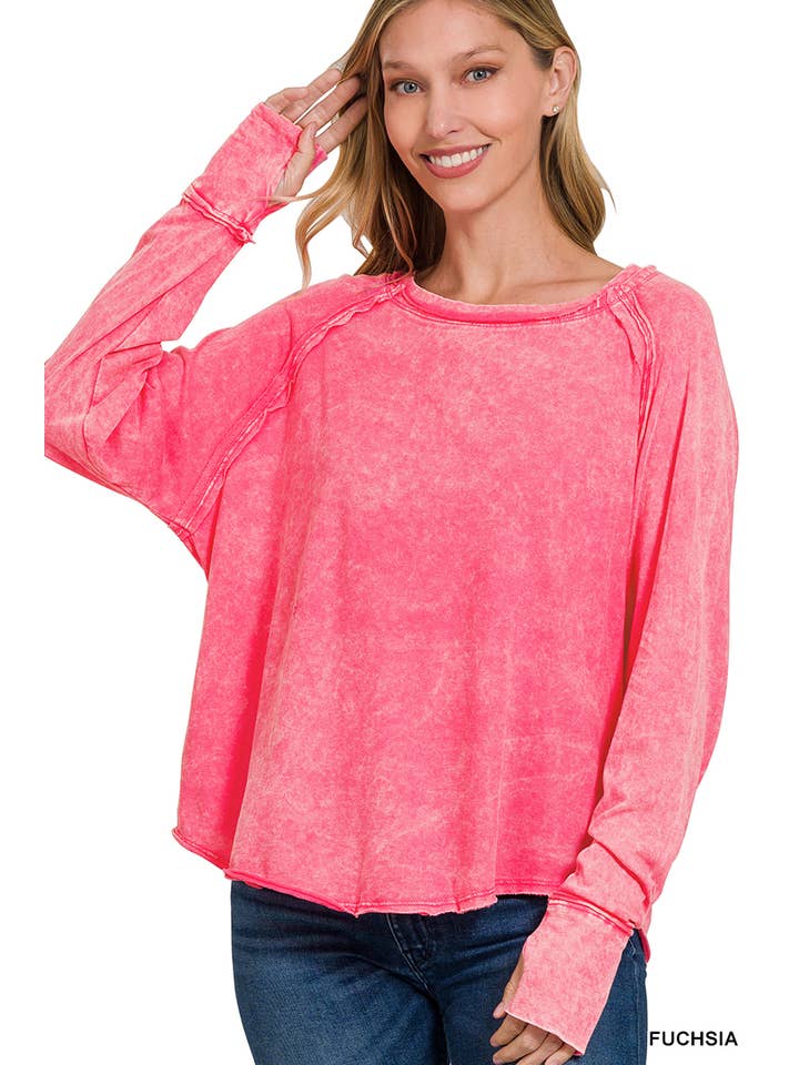 42POPS - Wholesale Tunic - Women's - ..._ WASHED LONG SLEEVE TOP WITH THUMB HOLE CUFFS7