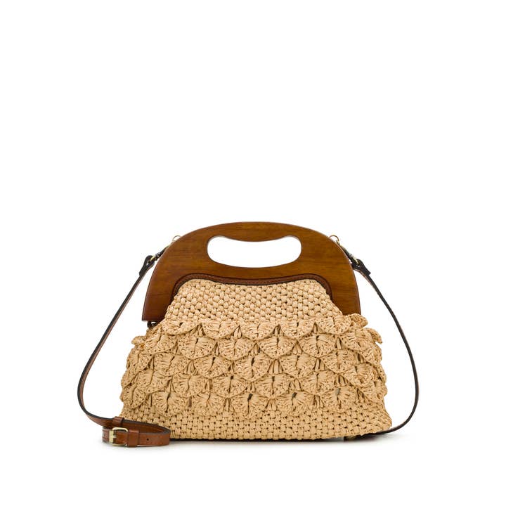 Sandrine Wooden Frame Crossbody - Scalloped Raffia for wholesale by Patricia Nash