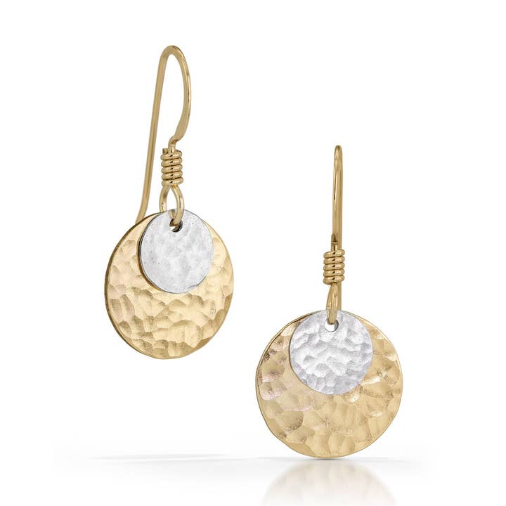 Silver on Gold Disc Earrings for wholesale by Hot Spice Jewelry