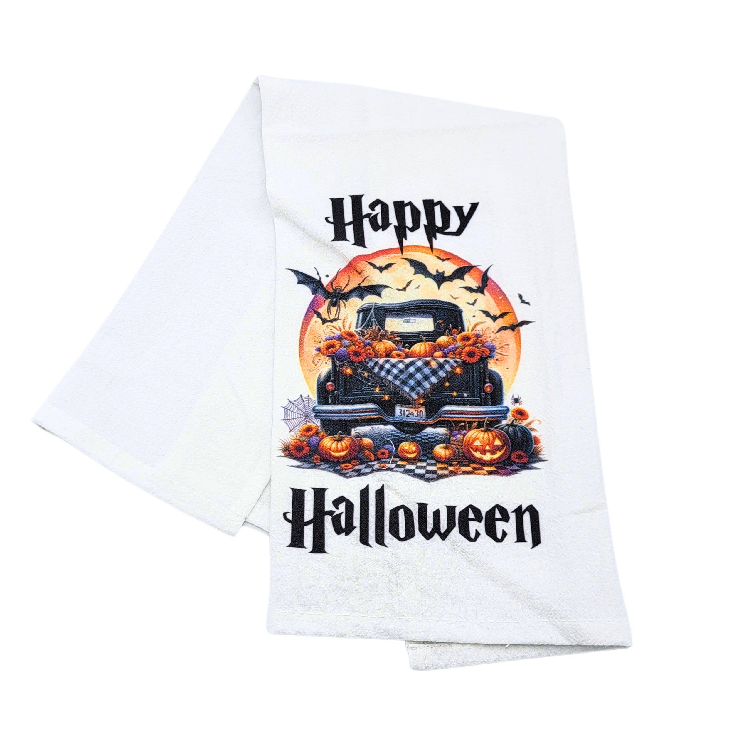 Driftless Studios - Vente Torchons - Torchons d'Halloween Happy Halloween Truck Fall Decor
