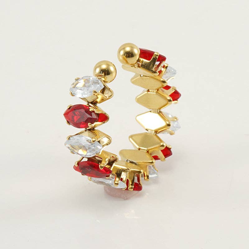 Mio Queena - Wholesale Multi-Stone Ring - Stainless Steel Cubic Zirconia Adjustable Ring6