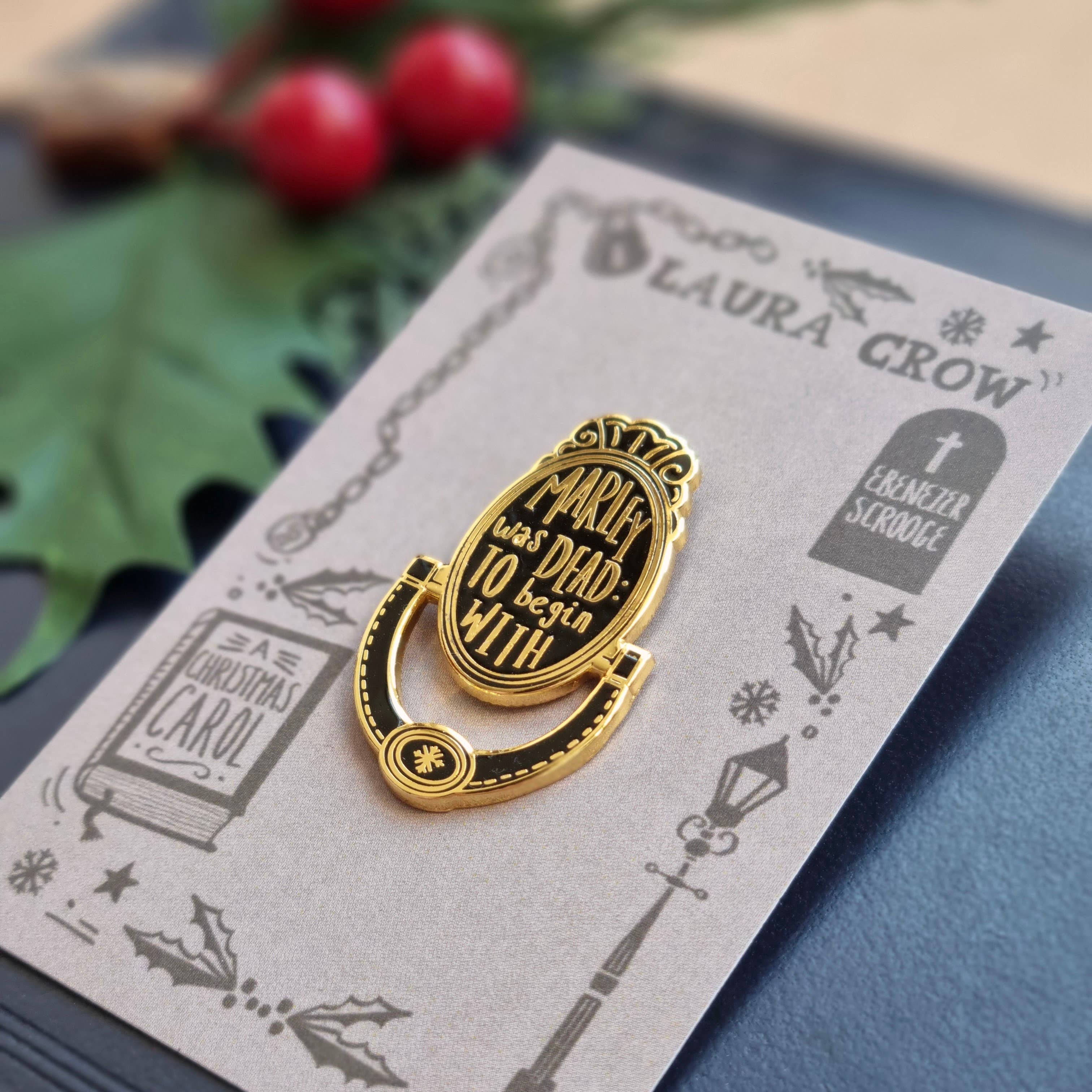 Laura Crow Illustration - Wholesale Lapel Pin/Button - A Christmas Carol Door Knocker Enamel Pin