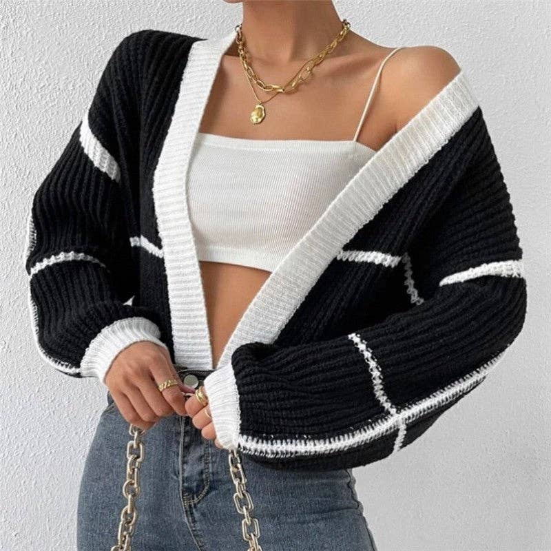 OceanusSwim – wholesale Cardigan – Women’s – Knitted Short Cardigan With Exposed Navel And Color Collision1