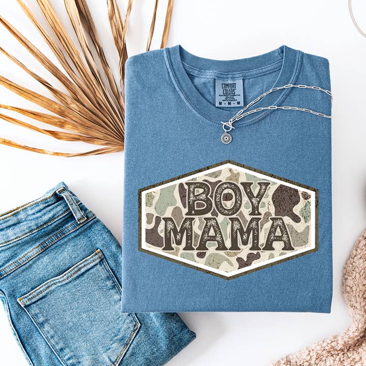 Camo Boy Mama Short Sleeve Shirt for wholesale by Blazing Oaks Clothing Company