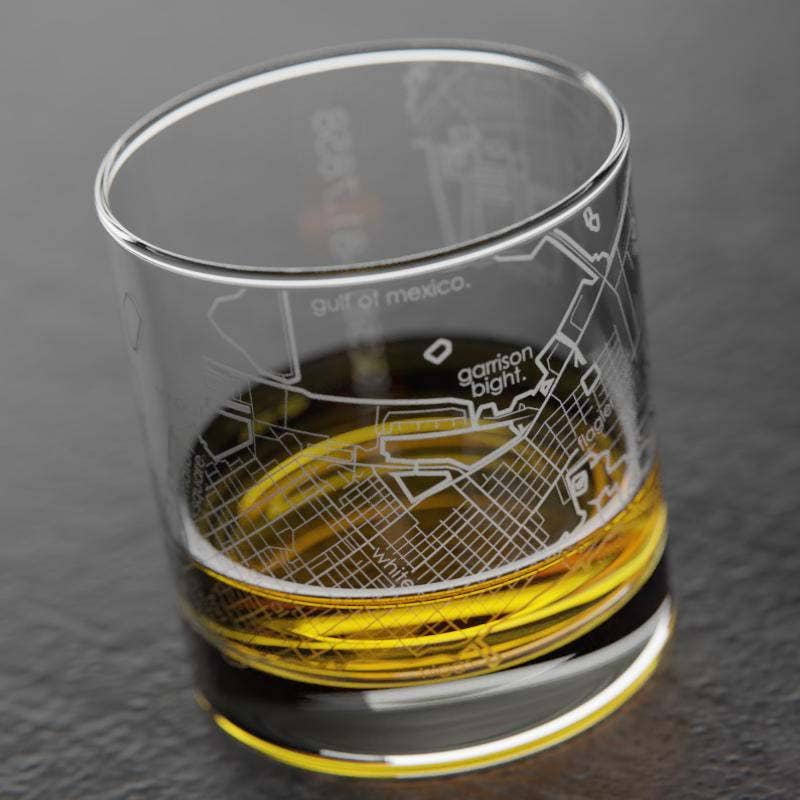 Well Told - Wholesale Cocktail/Liquor Glass - Key West, FL City Map - Etched Whiskey Rocks Glass2