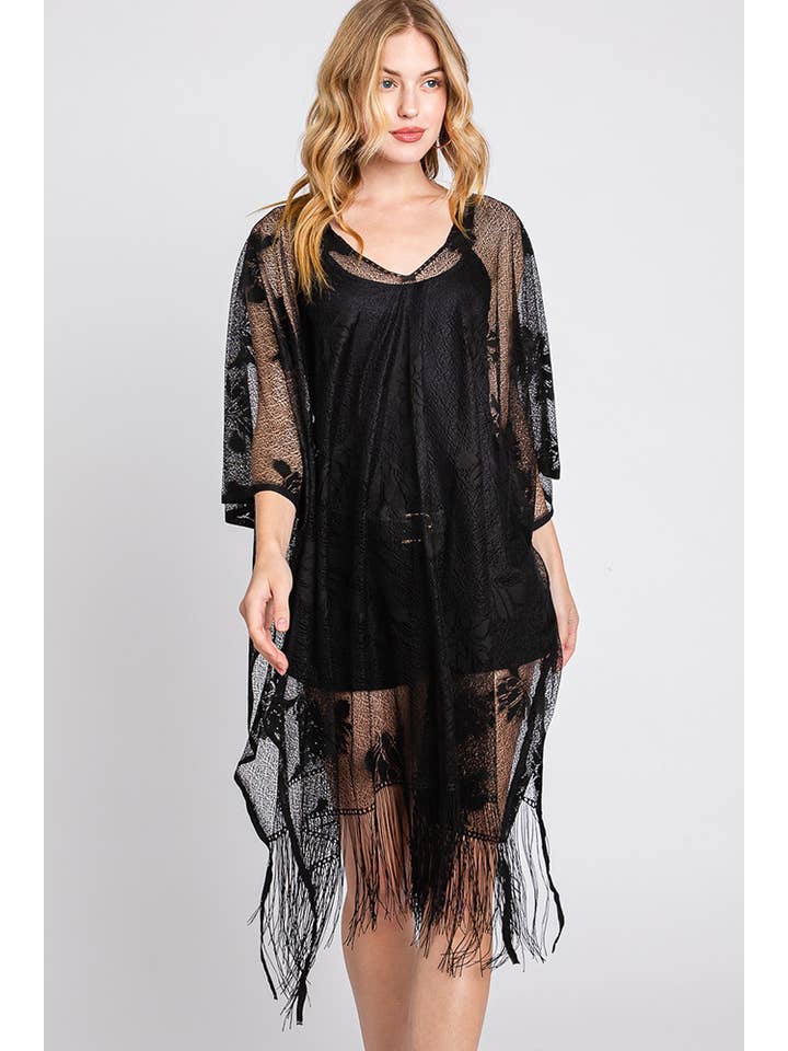 Hana - Wholesale Swim Cover Up - Women's - Floral Lace Summer Poncho Cover Up with Tassel8