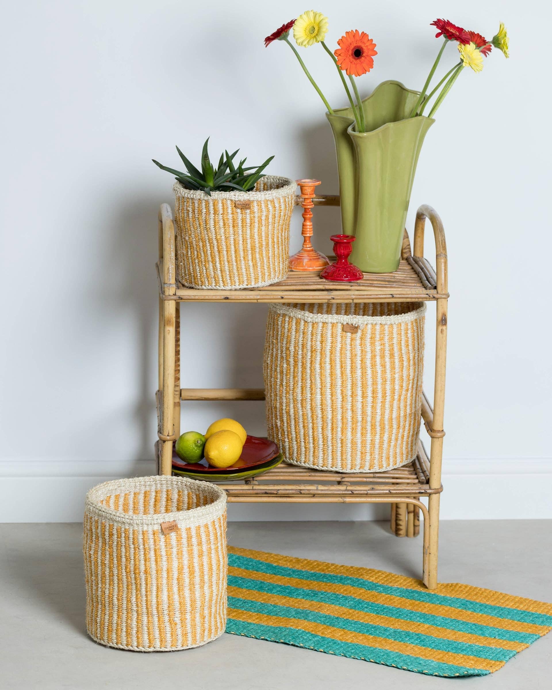 HOTUBA: Gold Pinstripe Woven Storage Basket | Planter | Toy Basket | Desk Tidy for wholesale on Faire6