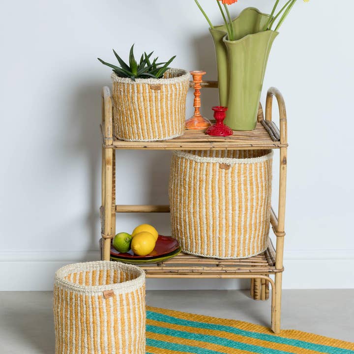 HOTUBA: Gold Pinstripe Woven Storage Basket | Planter | Toy Basket | Desk Tidy for wholesale on Faire6