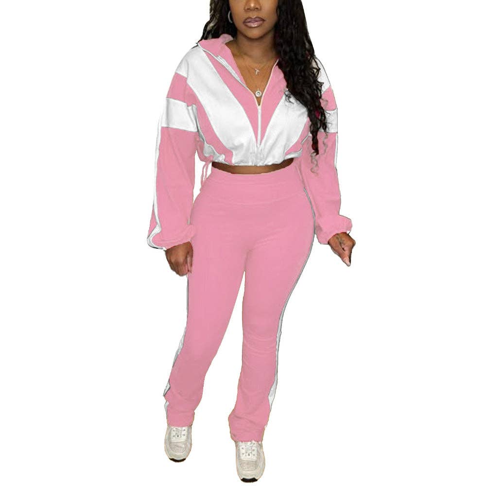MB Fashion Wholesale - Wholesale Top & Pant Set (NOT Loungewear) - Women's - EVERY FASHION Zip-Up Crop Jacket & High-Waist Jogger Set HR2501510