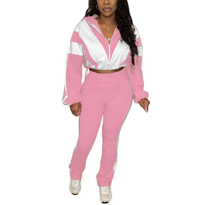 MB Fashion Wholesale - Wholesale Top & Pant Set (NOT Loungewear) - Women's - EVERY FASHION Zip-Up Crop Jacket & High-Waist Jogger Set HR2501510