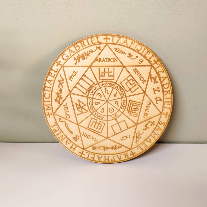 Sigill av de 7 Ärkeänglarna - Platta Ø17 cm - FSC-trä för wholesale av Mystic'Arboria