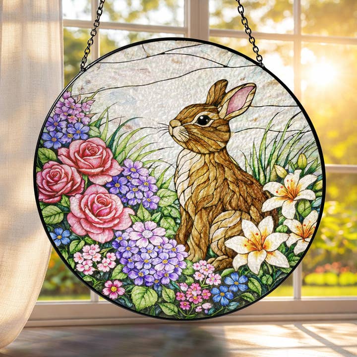 Rabbit Stained Glass Suncatcher, Bunny Easter Window Hanging for wholesale by Glaizyo