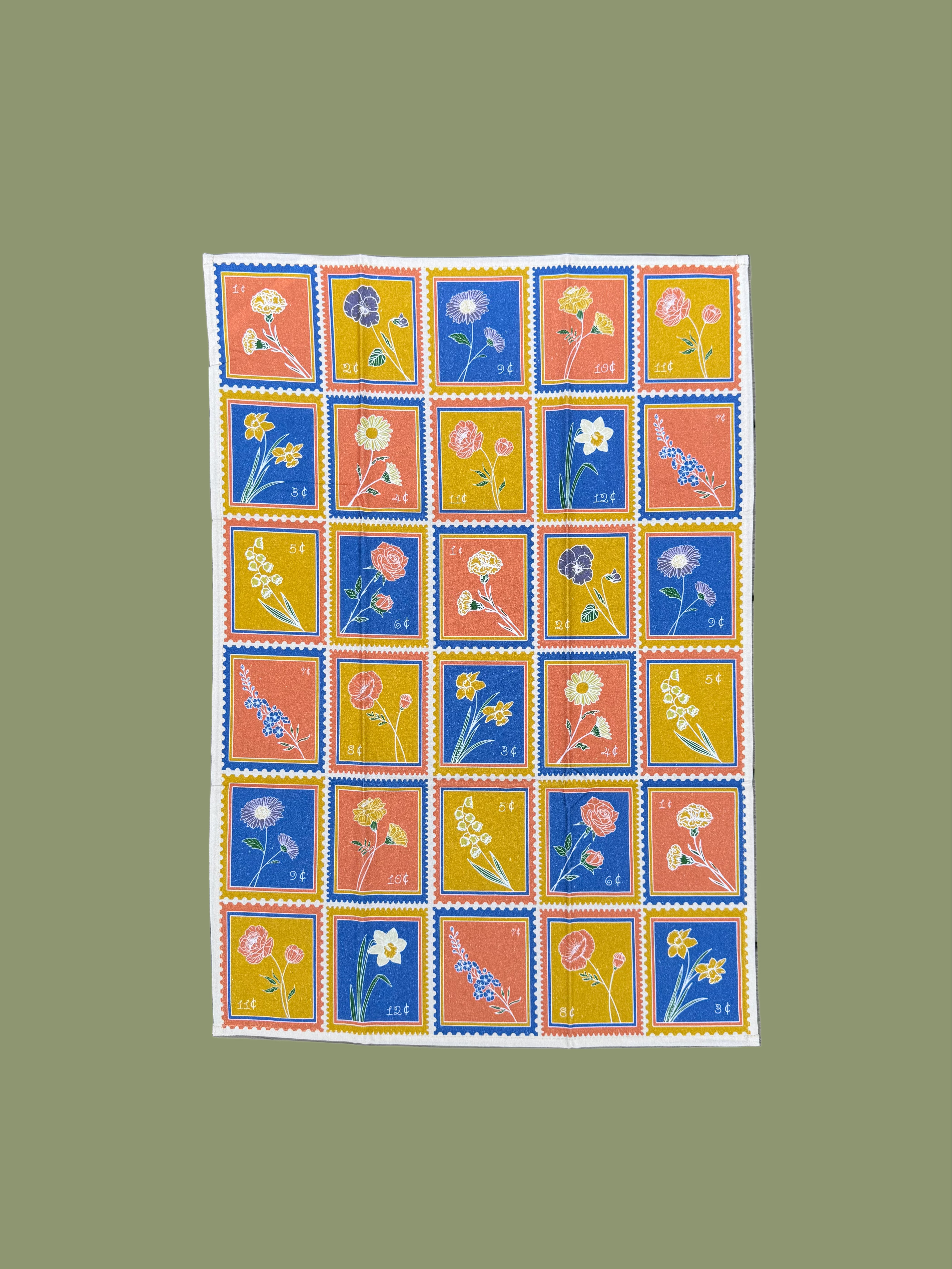 Dainty Studios - Wholesale Tea Towel - Flower Stamp Tea Towel0