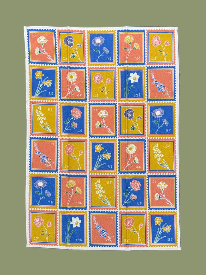 Flower Stamp Tea Towel for wholesale by Dainty Studios