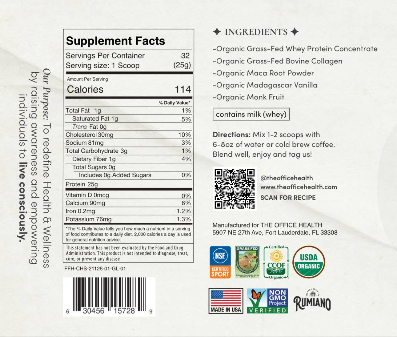 The Office Health - Wholesale Proteïne/superfoodpoeder - Biologische Vanille A2 Grasgevoerde Wei-eiwit met Collageen & Maca1