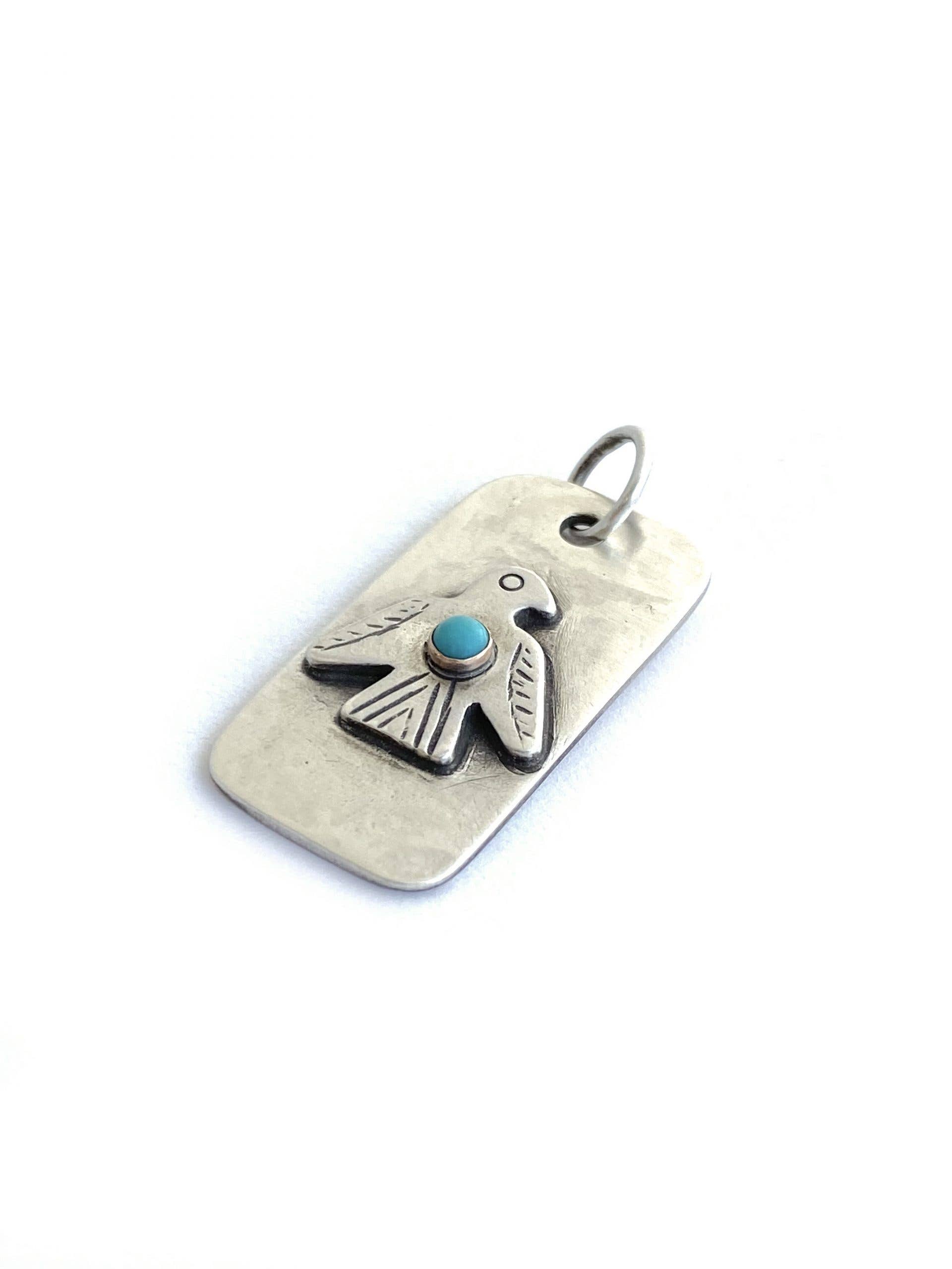 CLP Jewelry - Wholesale Individual Charm/Pendant - Thunderbird Dog Tag Charm with Turquoise1