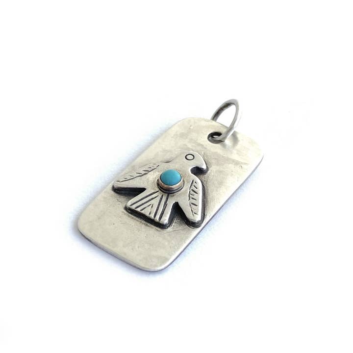 CLP Jewelry - Wholesale Individual Charm/Pendant - Thunderbird Dog Tag Charm with Turquoise1