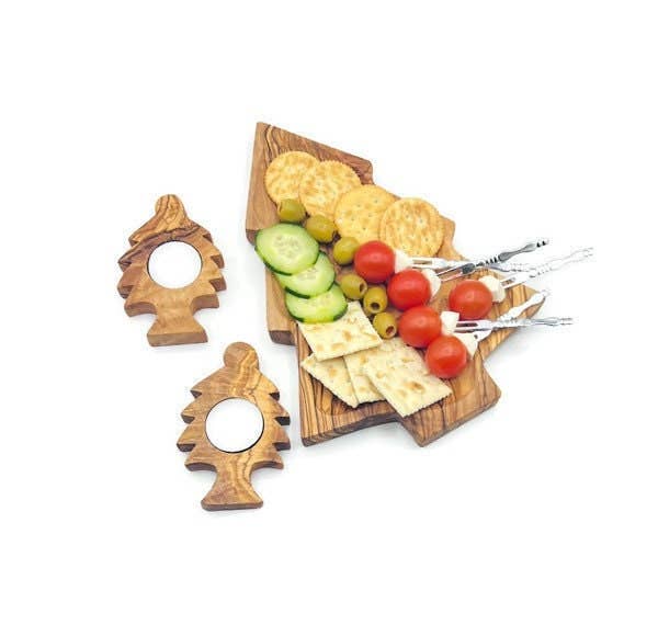 Bearthy - Vente Plateaux de service - Ensemble plateau de sapin de Noël et photophore en bois d'olivier2