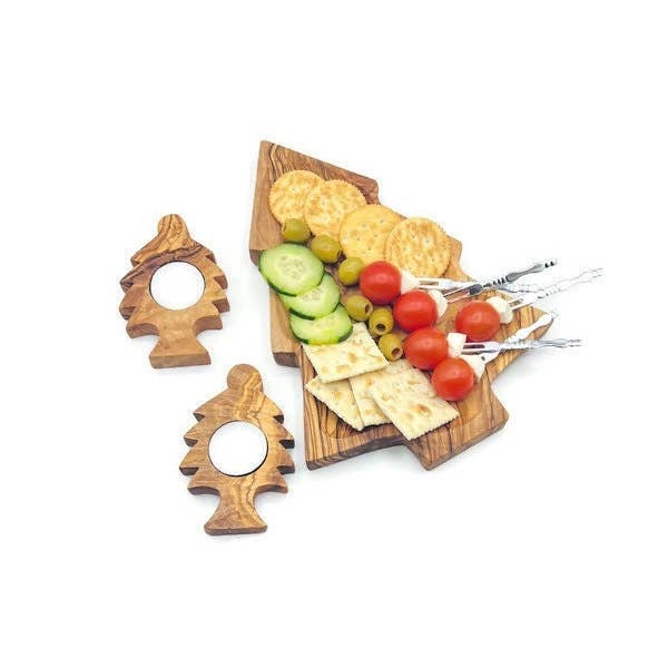 Bearthy - Vente Plateaux de service - Ensemble plateau de sapin de Noël et photophore en bois d'olivier2