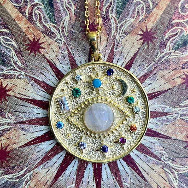 Flesh & Soul - Wholesale Pendant/charm necklace - EVIL EYE MOONSTONE Celestial Sterling Silver Necklace 7
