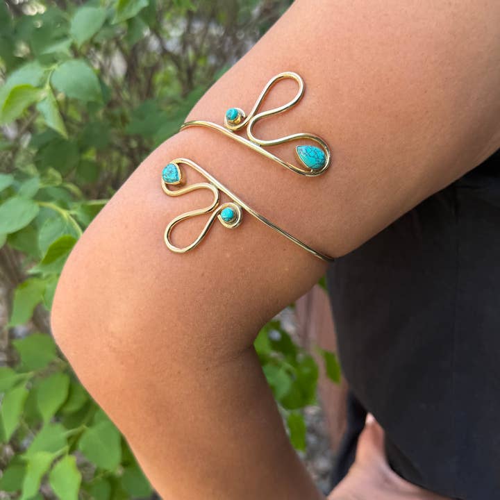 Lungta Imports - Wholesale Charm/Dangle Bracelet - Handcrafted Arm Cuff Bracelet Armlet Armband With Stones 16