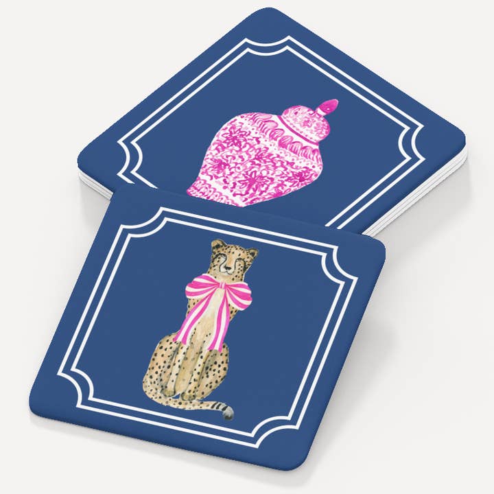 Chinoiserie Chic Leopard Paper Coasters | Set of 12 for wholesale by Note Worthy Paper Place