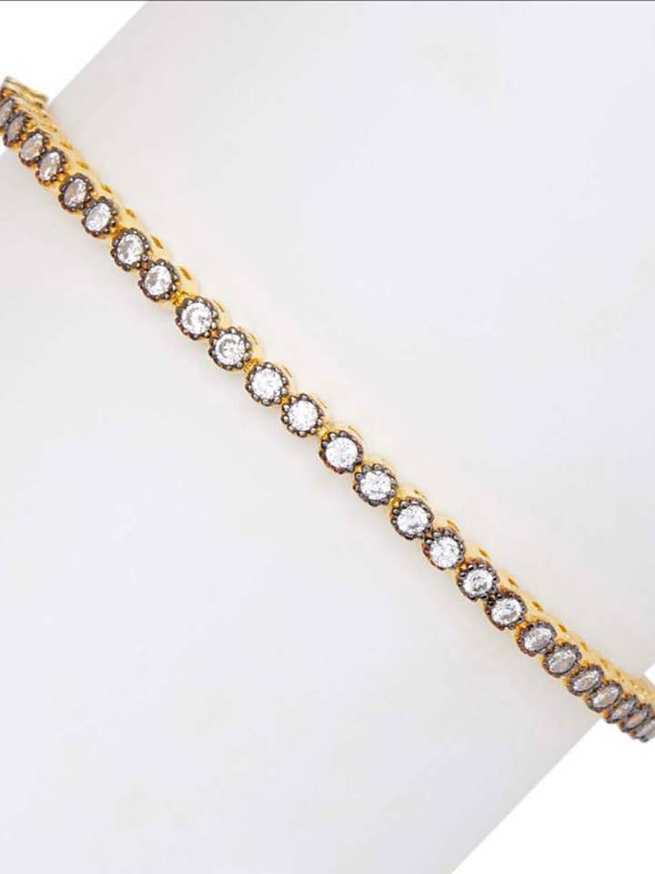 Silver BOLO Tennis Bracelet, Adjustable 14K Gold Plated 925 Sterling Bracelet, Girls Tennis Bracelet, Diamond Looking Tennis Bracelet Boxed for wholesale by Dynasty Gold Jewelers, Inc.