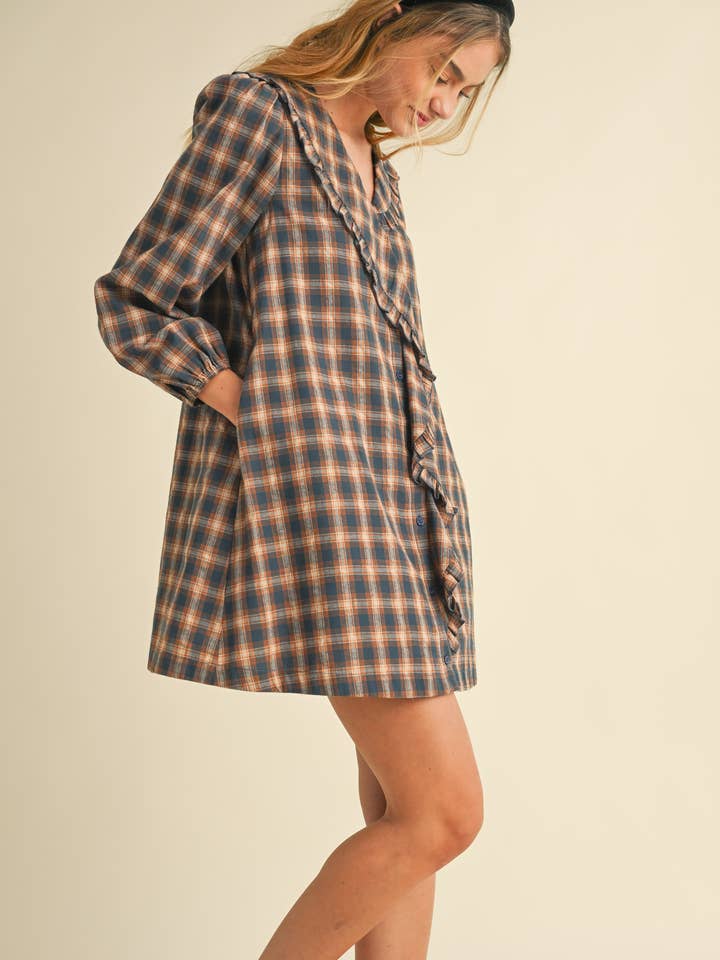 LD1078 Plaid Ruffle Dress for wholesale on Faire
