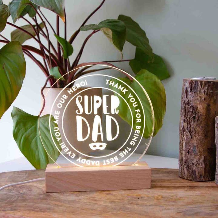 Super Dad personalised desk light for wholesale by Birch and tides