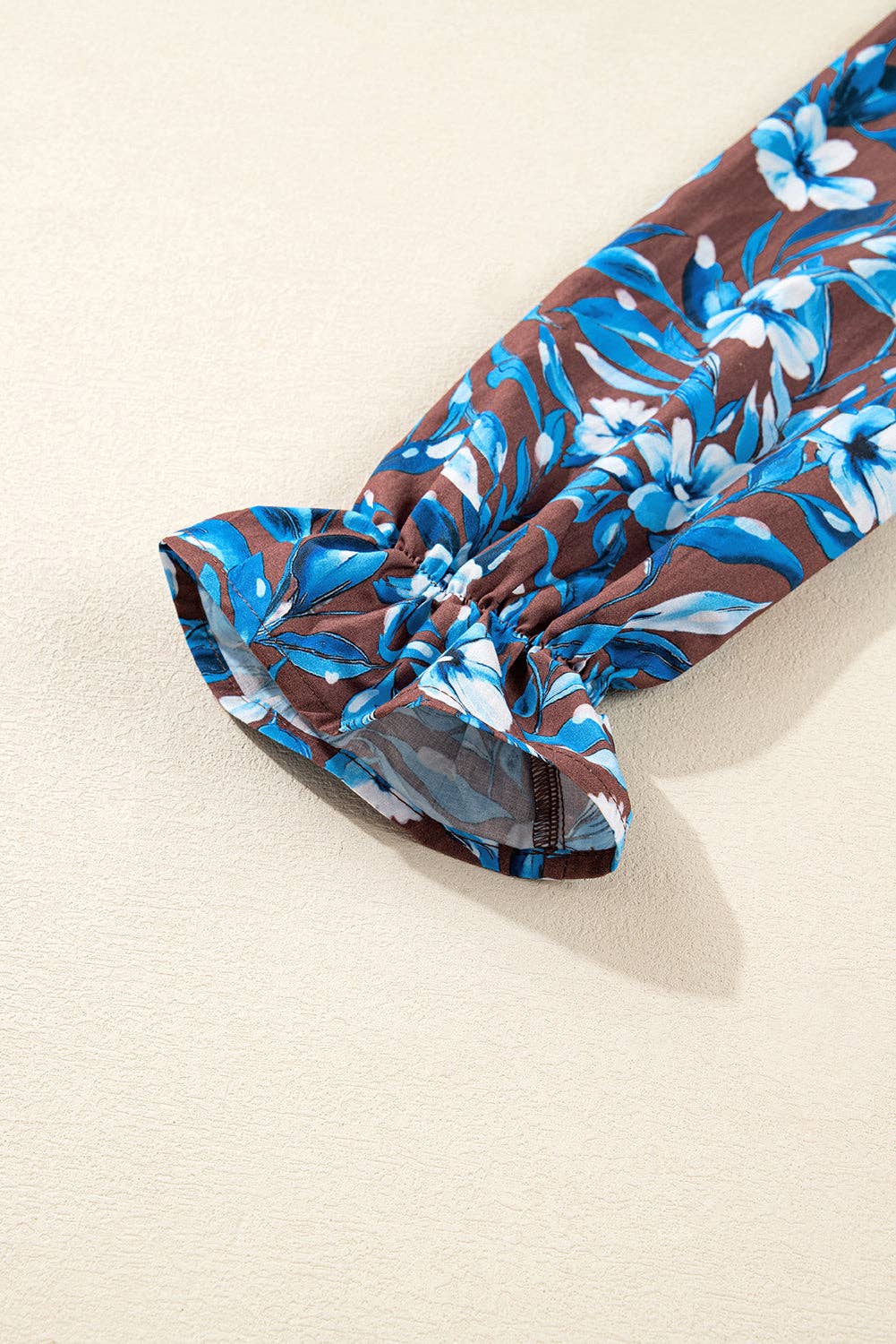 Blue Floral Smocked Bodice Ruffle Sleeve Dress for wholesale on Faire5