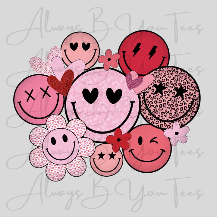 Valentine Smiley Faces DTF Transfer for wholesale by Always B You Tees
