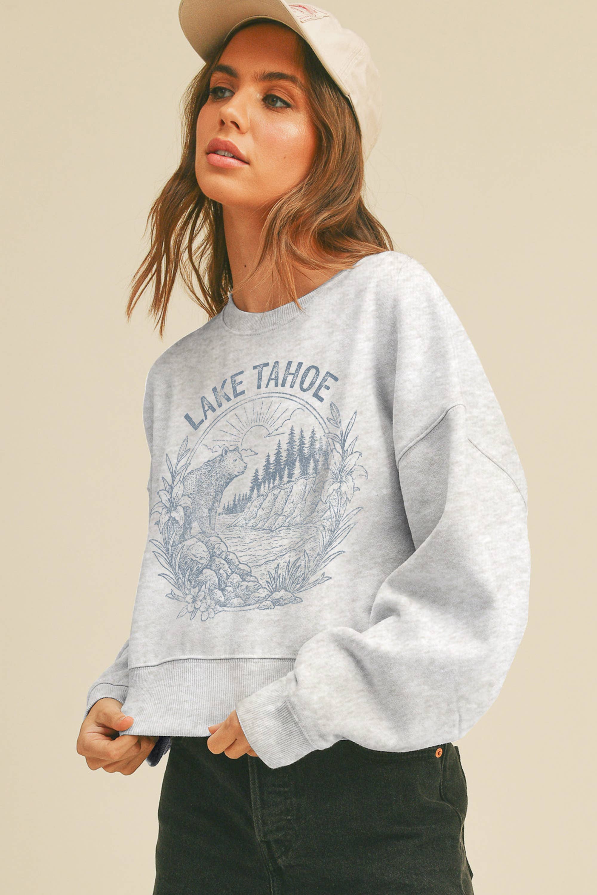 Honestee - Vendita all'ingrosso Felpa stampata - Donna - Felpa corta a maniche lunghe Lake Tahoe2