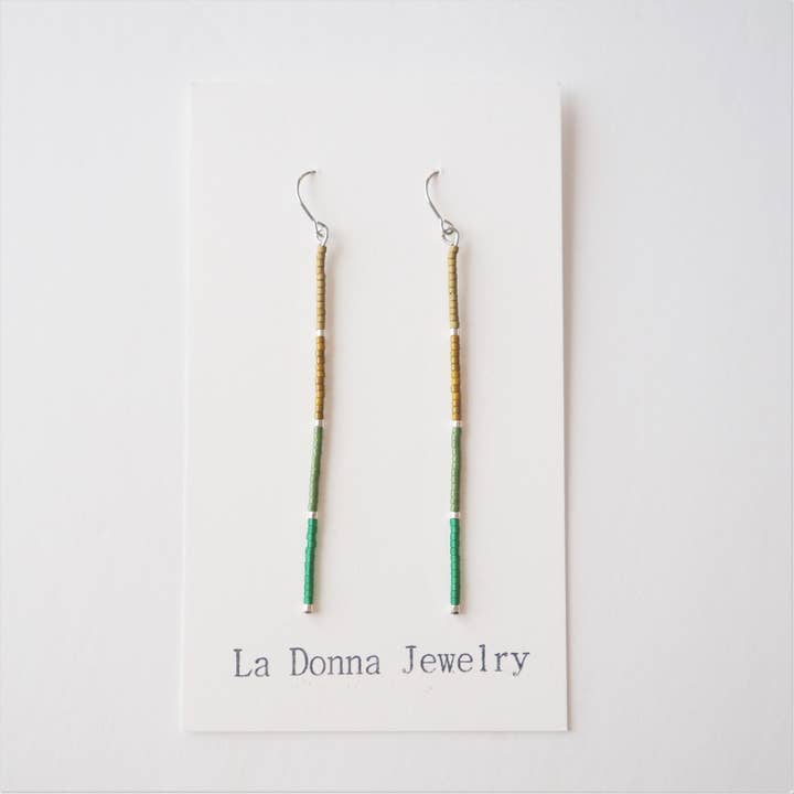 LONG Green Vertical Bar Earrings for wholesale by La Donna Jewelry