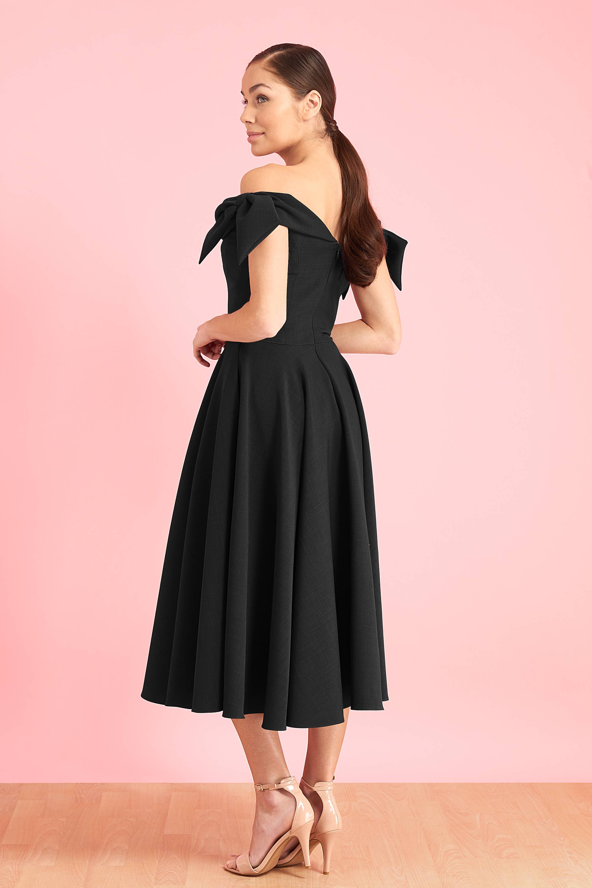 The Pretty Dress Company - Wholesale Dress - Women's - Tilly Off The Shoulder Bow Midi Dress2
