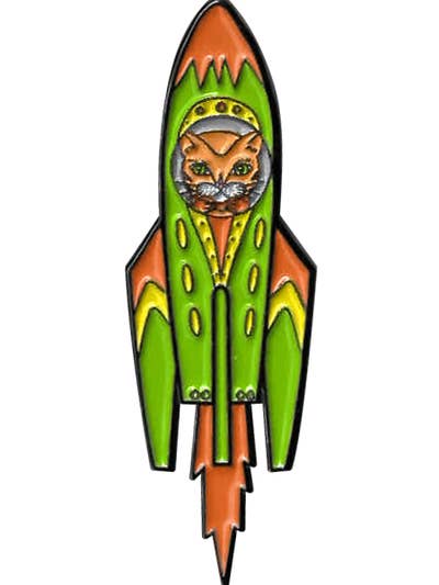 Cat Spaceship #1 Enamel Pin 2" for wholesale by Sunshine Joy